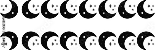Moon silhouettes collection, crescent icons, black pictograms, night symbols, vector set, celestial graphics, star elements, cosmic design, decorative pattern