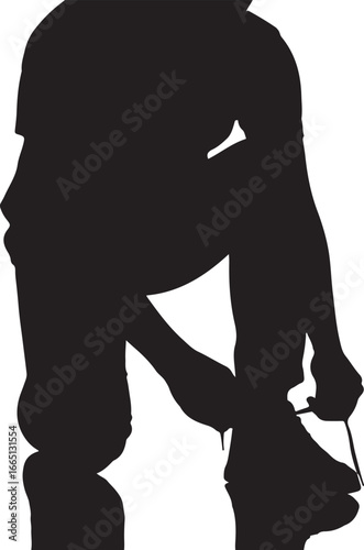 Silhouette of person tying shoelaces on white background