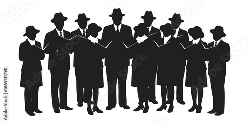 Group of People Singing Christmas Carols Silhouette Vector Illustration