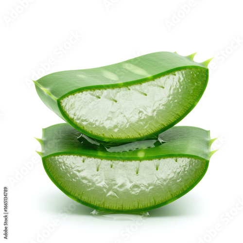 Aloe Vera Leaf With Gel Cut Isolated On White Background