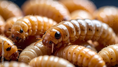Closeup of Yellow Mealworm Larvae Cluster