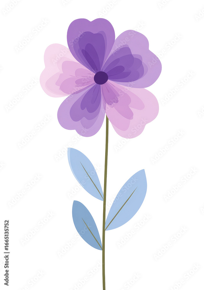 Naklejka premium Purple and lavender flower with light blue leaves. A stylized, water-color floral image