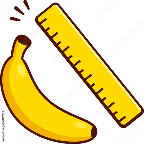 "Banana for scale". Cartoon banana with ruler vector illustration.