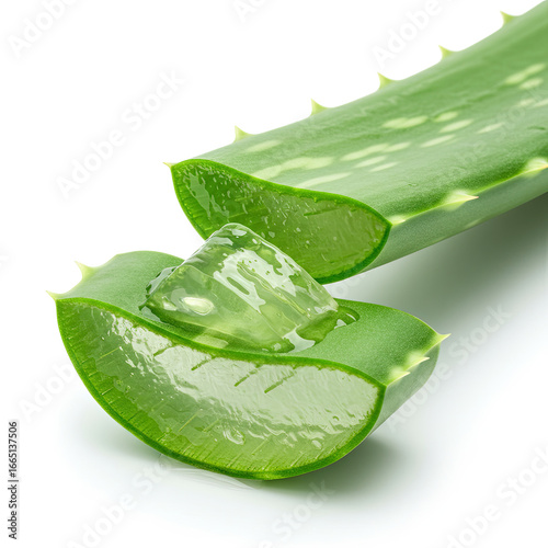 Aloe Vera Leaf With Gel Cut Isolated On White Background