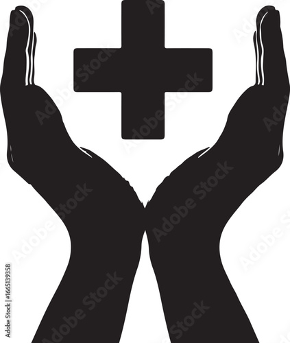 Black hands holding a white cross medical health