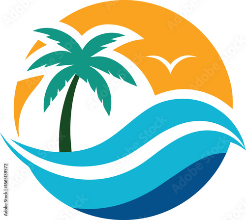 Beach logo water wave hotel tourism holiday summer vector illustration 
