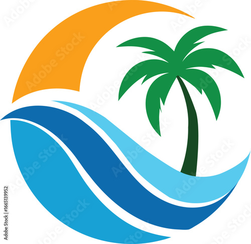 Beach logo water wave hotel tourism holiday summer vector illustration 