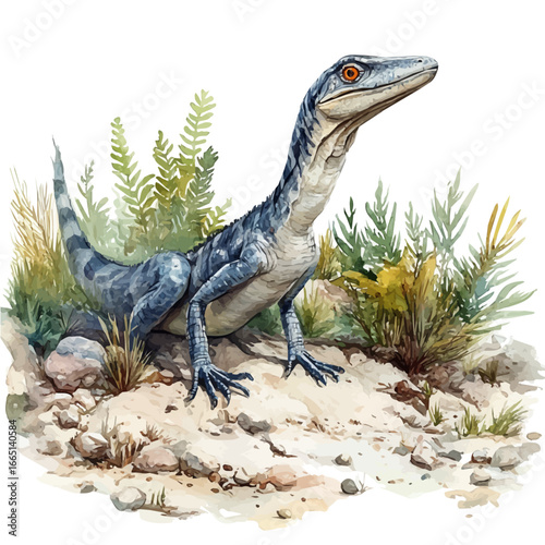 watercolor of Coelophysis, vector, isolated on a white background.