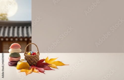 추석 전통 분위기와 풍성한 명절 장식 배경