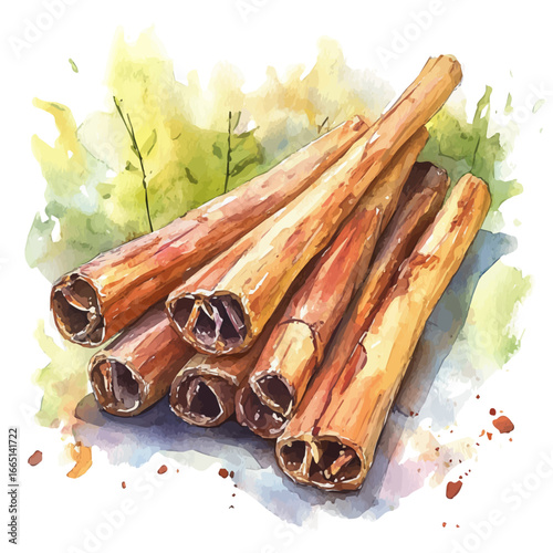 Cinnamon Sticks, watercolor illustration vector, isolated on a white background.
