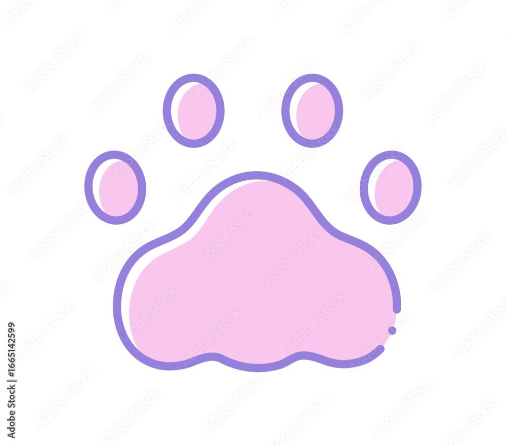 Obraz premium 紫色の線にピンクの猫の肉球のアイコン- シンプルでおしゃれな動物の足跡のイラスト素材