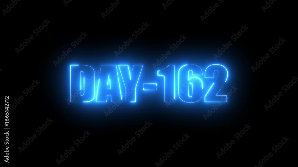Blue Neon text day-162 animation on black background.calender, text,number, days, date, countdown neon text concept. Blue Neon text day-162 animation on black background.calender, text,number, days, date, countdown neon text concept.