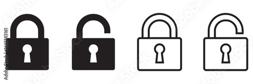 Lock and Unlock Icon Set – Security Padlock Symbols for App, UI, UX, and Website Vector