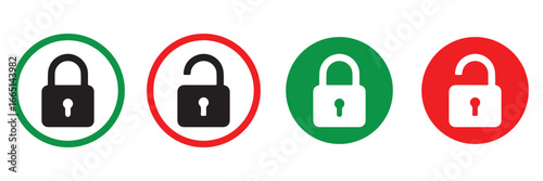 Lock and Unlock Icon Set – Security Padlock Symbols for App, UI, UX, and Website Vector