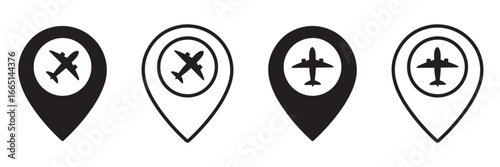 Airport Location Pin Vector Icon – Airplane Travel Map Marker, Flight Destination and Navigation 
Symbol on White Background