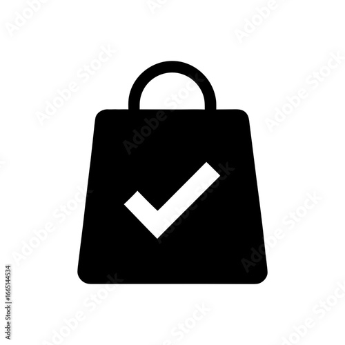 Bag with checkmark icon for online shop clean minimalist ecommerce vector logo isolated on white