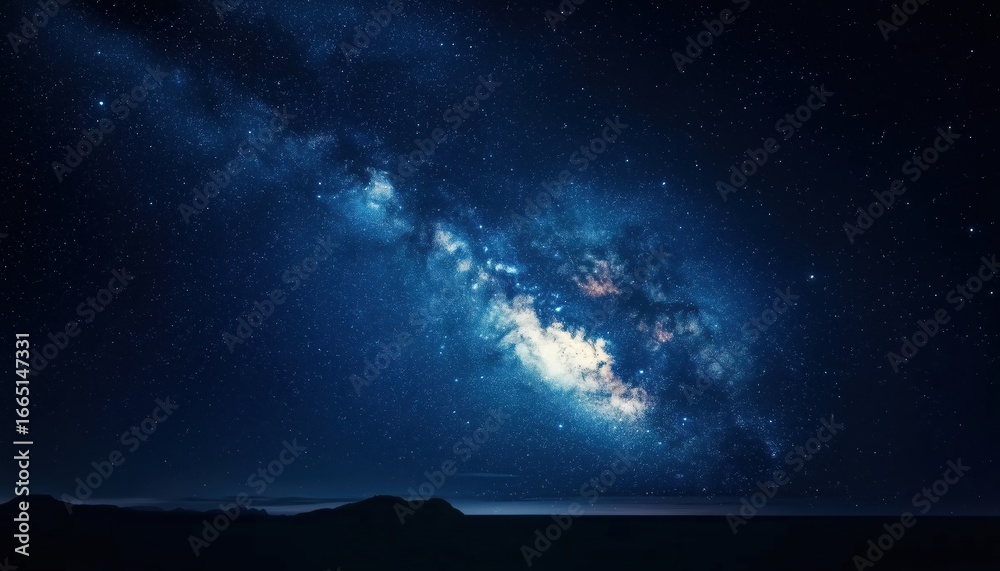 Fototapeta premium Stunning Panorama View Of The Milky Way Galaxy With Stars In The Night Sky: The Home Of Our Solar System.