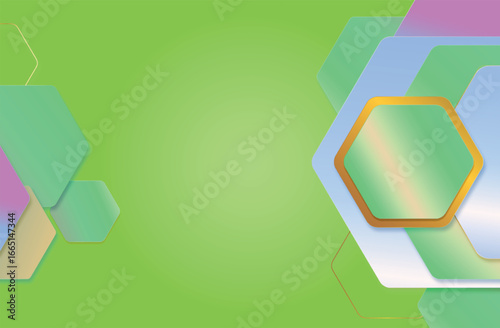 Hexagonal Geometry in Soft Hues: A mesmerizing design of overlaid, translucent hexagons dances across a verdant backdrop, seamlessly blending abstract artistry with nature's tranquility.