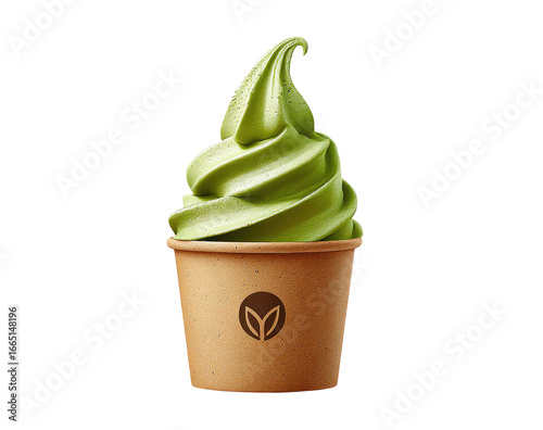Green matcha ice cream swirl in a paper cup