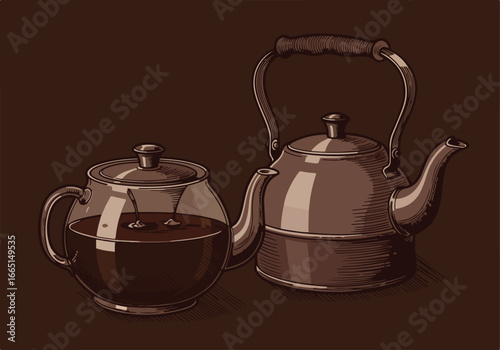 Kettle, Glass Pot on Plain Backdrop Brewing, serving hot beverage