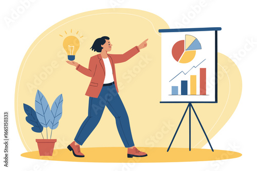 Entrepreneur pitching business idea with presentation slides.