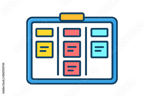 Kanban board with colorful sticky notes for project management task board layout