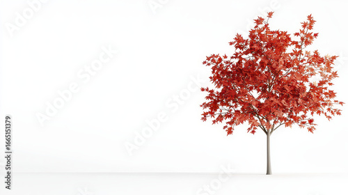 Fototapeta Naklejka Na Ścianę i Meble -  Vibrant red maple tree stands alone against clean white background, showcasing its stunning autumn foliage