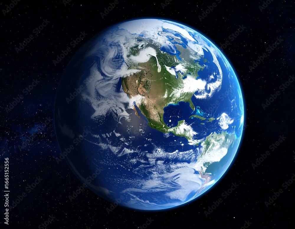 Obraz premium Earth from space, detailed view of continents and clouds