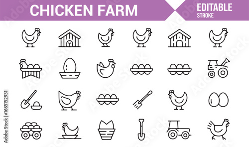Collection of farming tools and poultry-related icons for rural projects