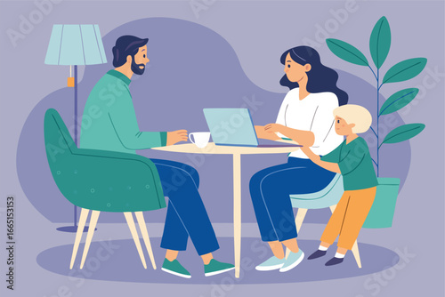 Family discussing long-term investments at home.