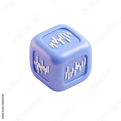 3D light blue dice showing trading charts, investment, analysis, financial concept