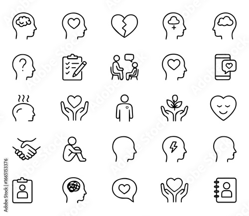 Mental Health & Therapy Line Icon Set | Wellness, Counseling, Psychology, Mind Care Vector Pack