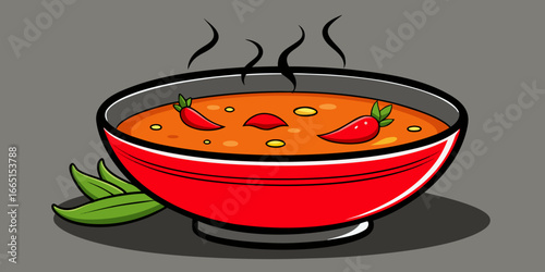 Red hot chili pepper in a pot food illustration with pizza ingredients