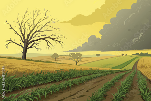 Barren farmland suffering from toxic chemical spraying.