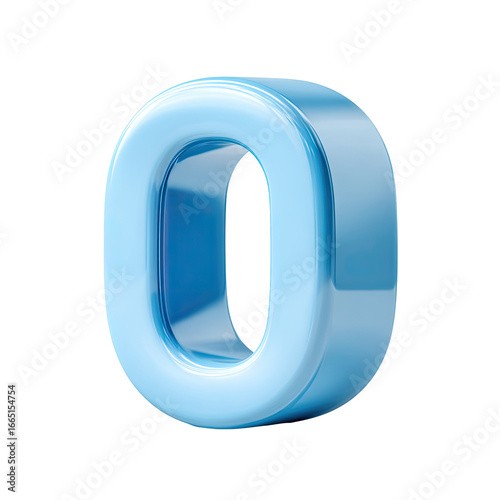 Shiny 3D, light blue number zero against a black background