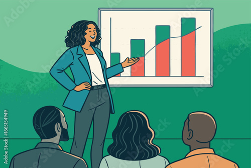Female founder pitches startup to investors.