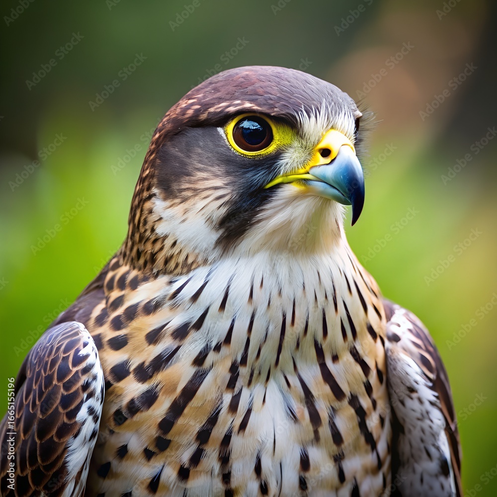 Obraz premium Close up portrait of a majestic peregrine falcon with sharp eyes and detailed plumage