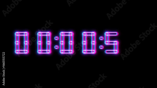 1 minute digital countdown timer in neon style in 4K widescreen