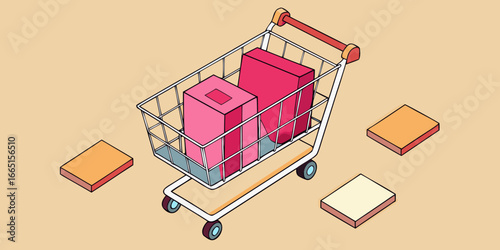 Vector illustration of an abstract shopping cart with a house for sale