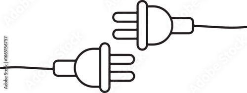 Simple line drawing of two electrical plugs about to connect