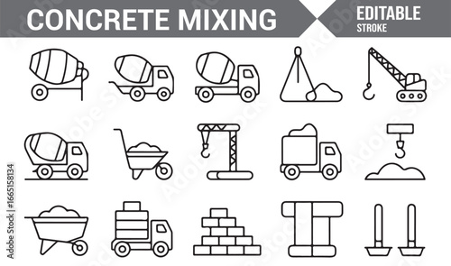 Minimalist concrete and construction icons for building and site work