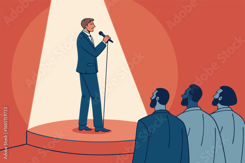 Founder speaking confidently at a conference.