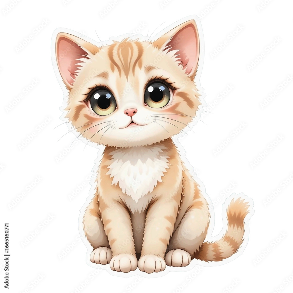 Fototapeta premium Cute Watercolor Cartoon Cat Illustration on Transparent Background
