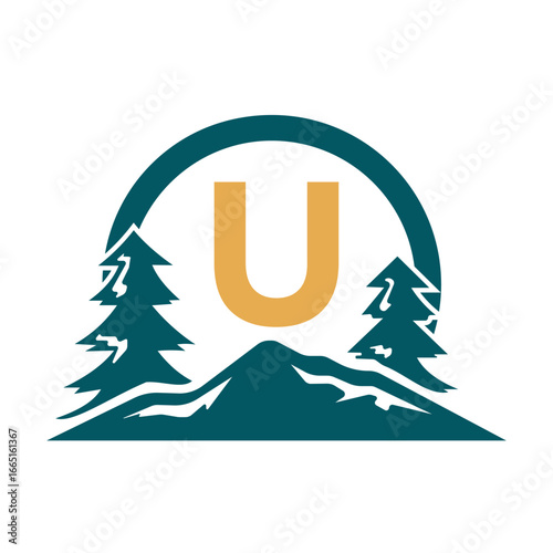 Initial Hiking Logo combine with letter U vector template