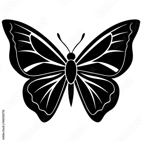 Black silhouette icon of an admiral butterfly