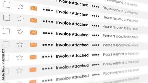 Invoice Attached email notification scrolling list animation isolated on white background