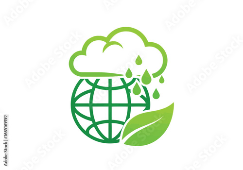Green earth with rain cloud and leaf