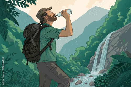 A hiker refreshes themselves at a pure mountain spring.