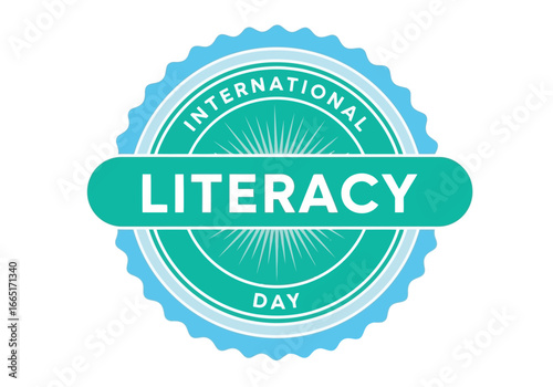 International literacy day emblem with the word literacy prominently displayed