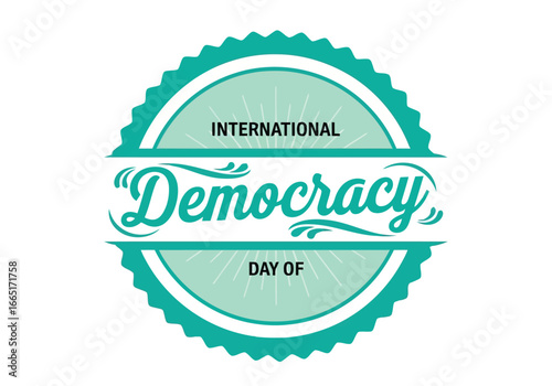 International day of democracy badge with text and decorative elements